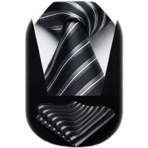 Stripe Tie Mens Ties with Pocket Square Set Classic 3.4'' Silk Formal Necktie